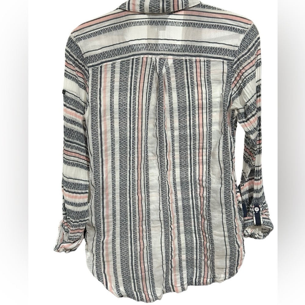Columbia Striped Tunic Top Small | Blue Pink Boho Lightweight Blouse - Picture 3 of 10